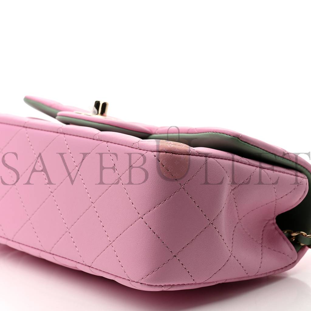 CHANEL LAMBSKIN QUILTED MINI TOP HANDLE RECTANGULAR FLAP LILAC LIGHT GREEN ROSE GOLD HARDWARE (20*12*6cm) CHANEL LAMBSKIN QUILTED MINI TOP HANDLE RECTANGULAR FLAP LILAC LIGHT GREEN ROSE GOLD HARDWARE (20*12*6cm)