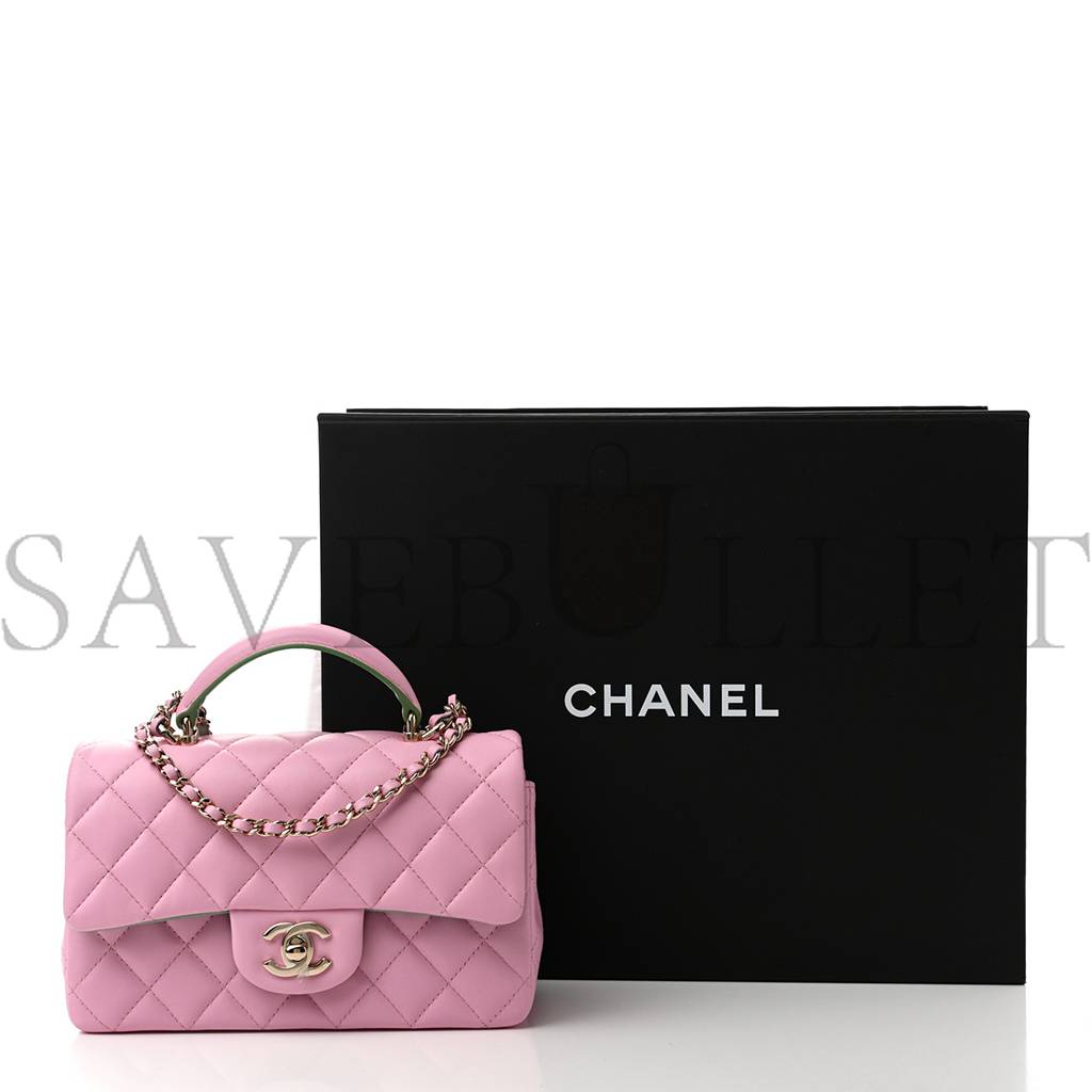 CHANEL LAMBSKIN QUILTED MINI TOP HANDLE RECTANGULAR FLAP LILAC LIGHT GREEN ROSE GOLD HARDWARE (20*12*6cm) CHANEL LAMBSKIN QUILTED MINI TOP HANDLE RECTANGULAR FLAP LILAC LIGHT GREEN ROSE GOLD HARDWARE (20*12*6cm)