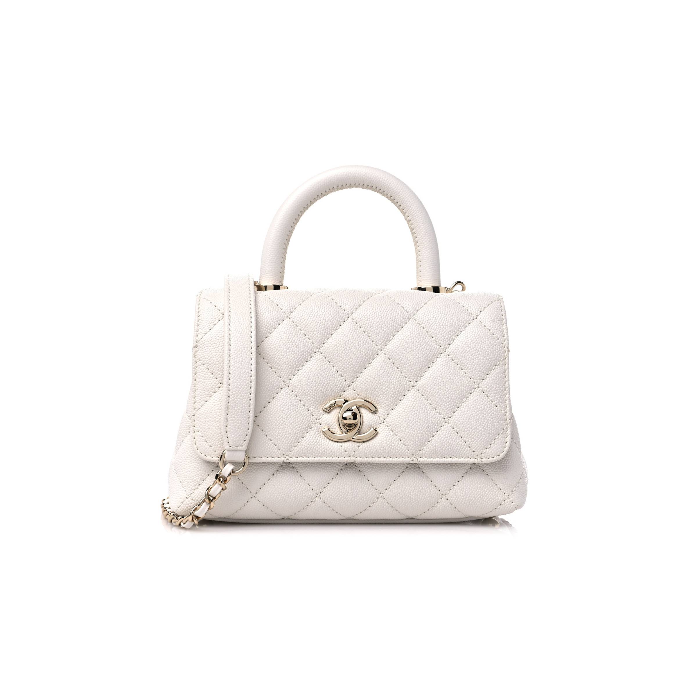 CHANEL CAVIAR QUILTED EXTRA MINI COCO HANDLE FLAP WHITE ROSE GOLD HARDWARE (18*12*9cm) CHANEL CAVIAR QUILTED EXTRA MINI COCO HANDLE FLAP WHITE ROSE GOLD HARDWARE (18*12*9cm)