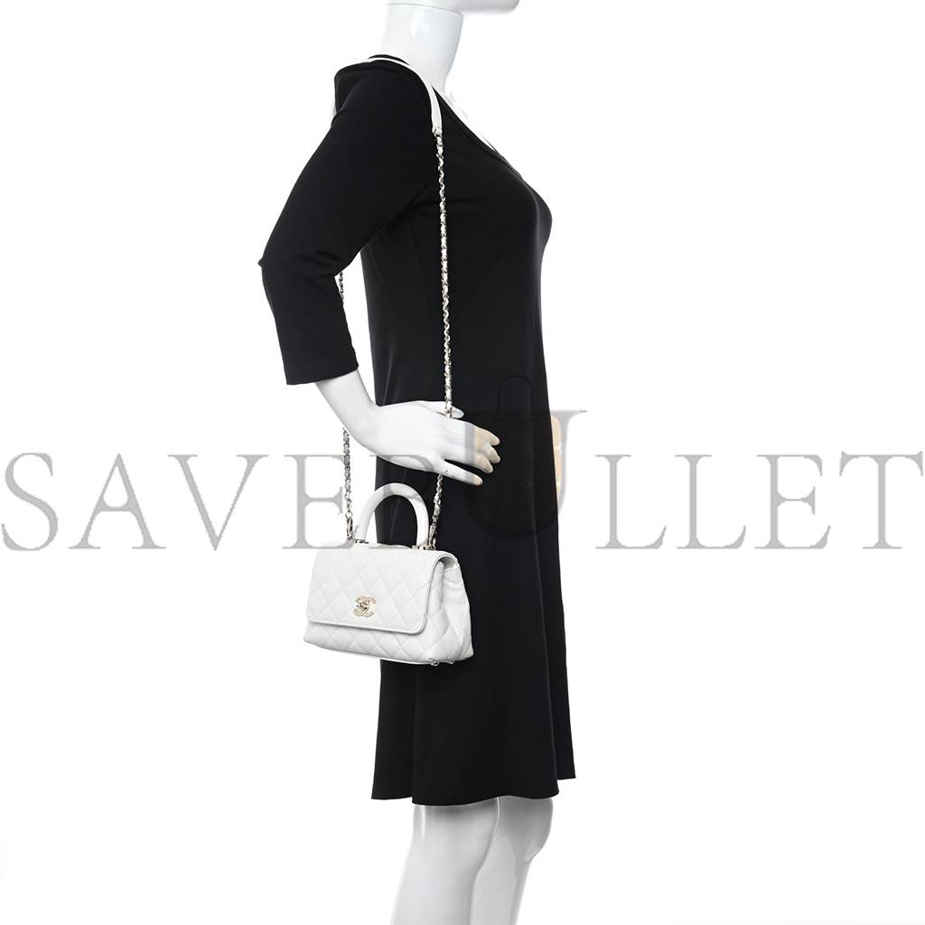 CHANEL CAVIAR QUILTED EXTRA MINI COCO HANDLE FLAP WHITE ROSE GOLD HARDWARE (18*12*9cm) CHANEL CAVIAR QUILTED EXTRA MINI COCO HANDLE FLAP WHITE ROSE GOLD HARDWARE (18*12*9cm)