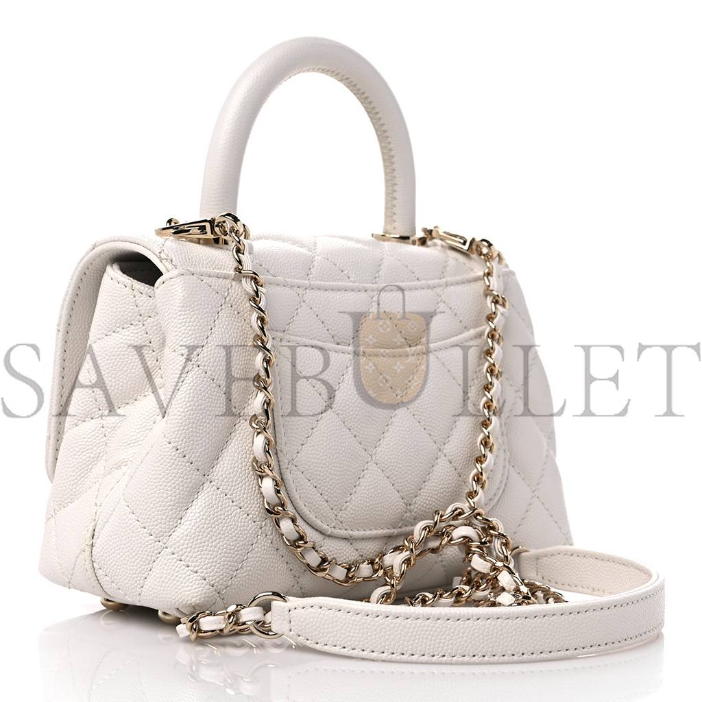 CHANEL CAVIAR QUILTED EXTRA MINI COCO HANDLE FLAP WHITE ROSE GOLD HARDWARE (18*12*9cm) CHANEL CAVIAR QUILTED EXTRA MINI COCO HANDLE FLAP WHITE ROSE GOLD HARDWARE (18*12*9cm)
