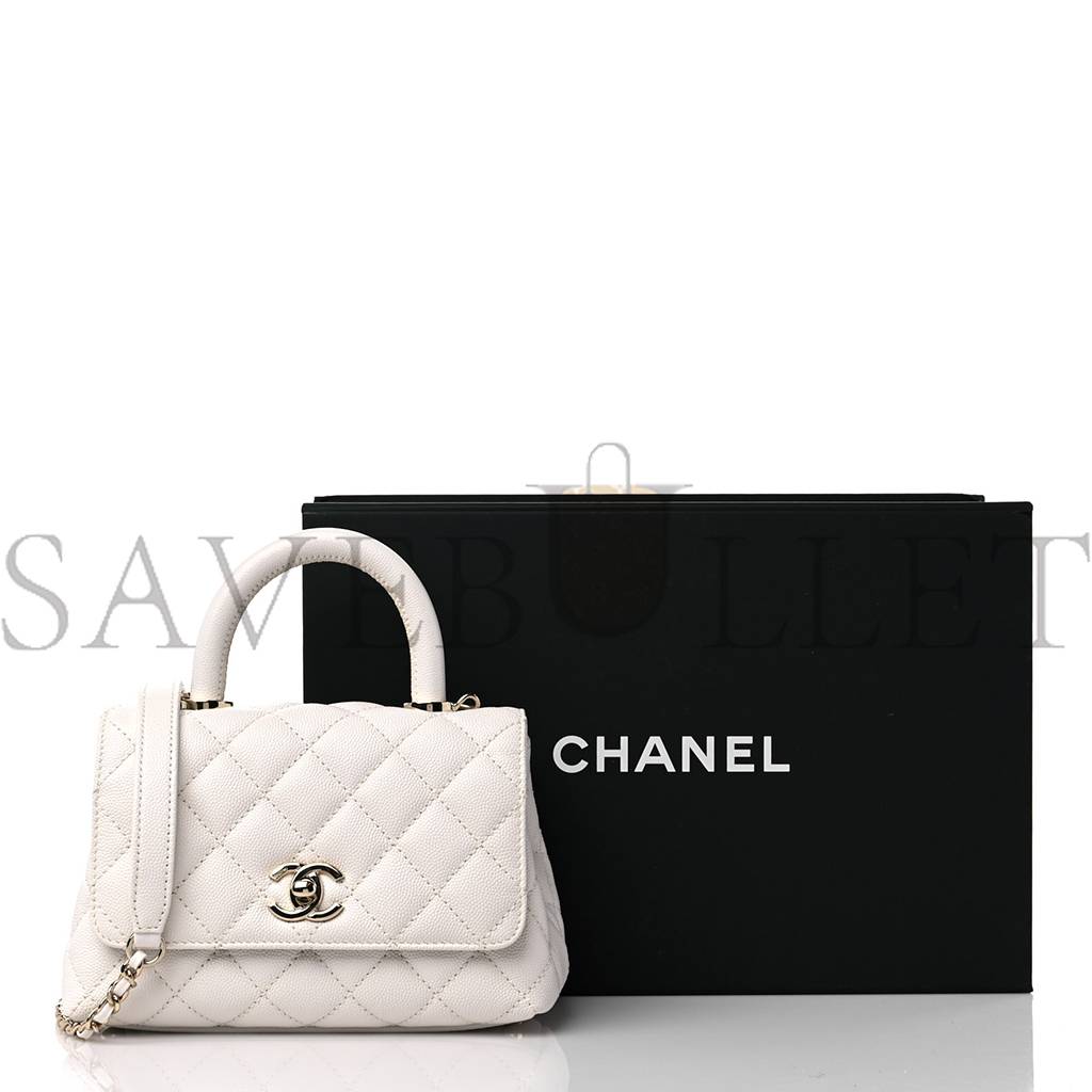 CHANEL CAVIAR QUILTED EXTRA MINI COCO HANDLE FLAP WHITE ROSE GOLD HARDWARE (18*12*9cm) CHANEL CAVIAR QUILTED EXTRA MINI COCO HANDLE FLAP WHITE ROSE GOLD HARDWARE (18*12*9cm)