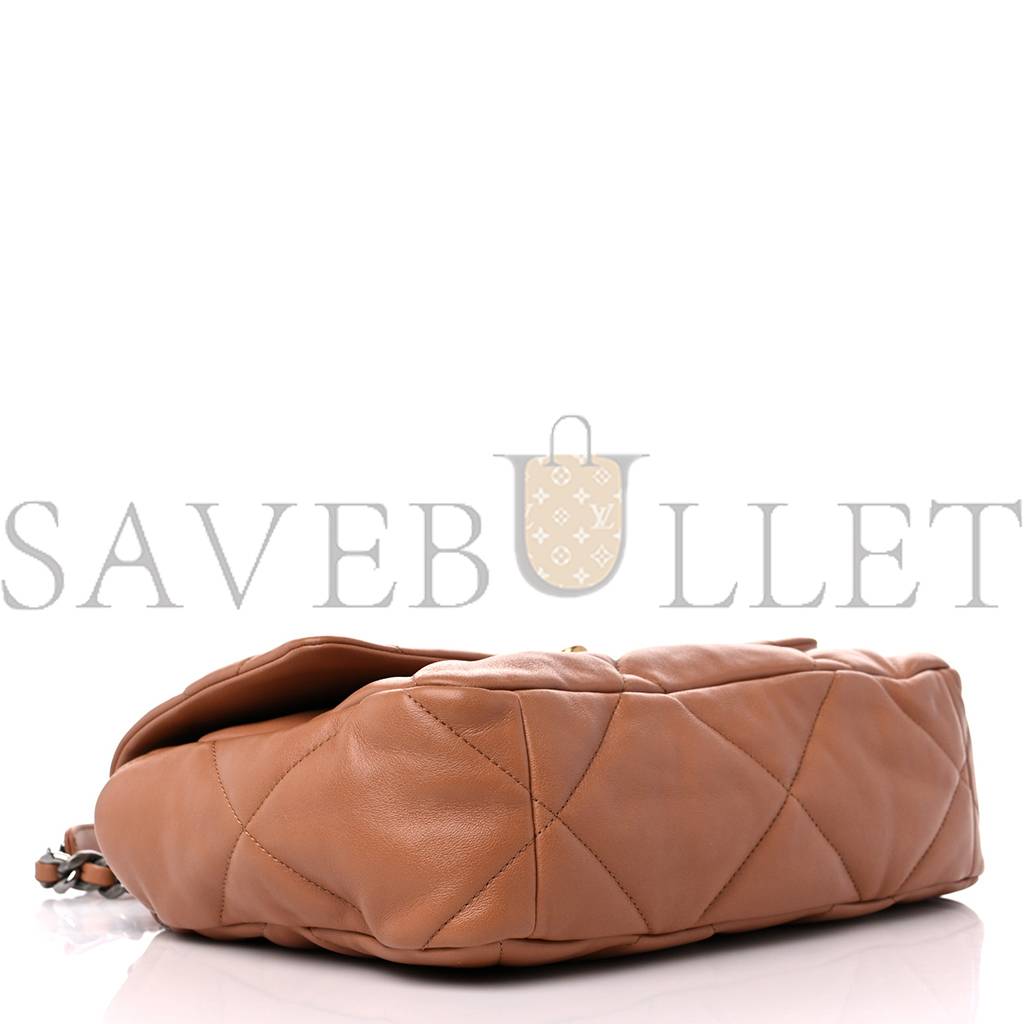 CHANEL LAMBSKIN QUILTED LARGE CHANEL 19 FLAP BROWN GOLD HARDWARE (30*20*9cm) CHANEL LAMBSKIN QUILTED LARGE CHANEL 19 FLAP BROWN GOLD HARDWARE (30*20*9cm)