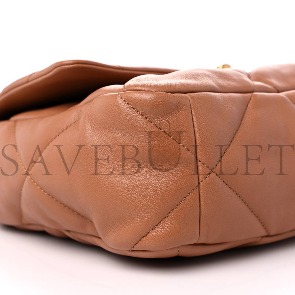 CHANEL LAMBSKIN QUILTED LARGE CHANEL 19 FLAP BROWN GOLD HARDWARE (30*20*9cm) CHANEL LAMBSKIN QUILTED LARGE CHANEL 19 FLAP BROWN GOLD HARDWARE (30*20*9cm)
