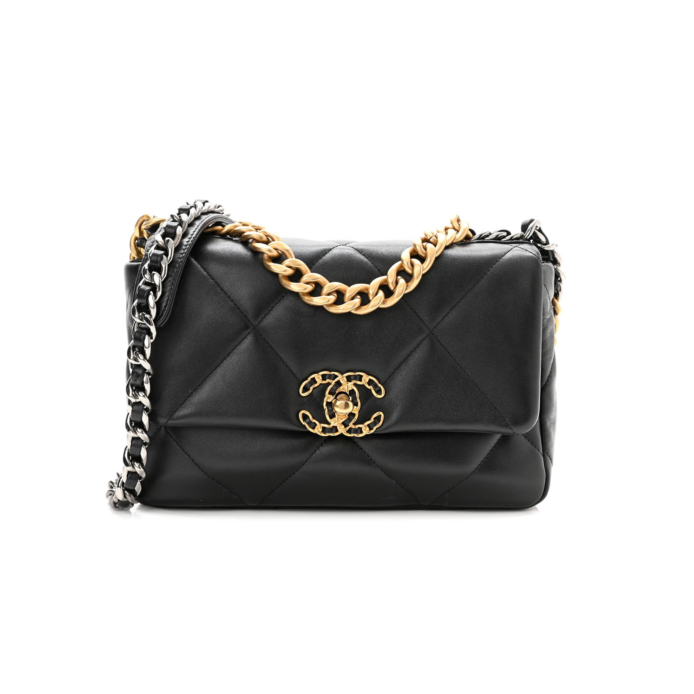 CHANEL LAMBSKIN QUILTED MEDIUM CHANEL 19 FLAP BLACK GOLD HARDWARE (25*16*7cm) CHANEL LAMBSKIN QUILTED MEDIUM CHANEL 19 FLAP BLACK GOLD HARDWARE (25*16*7cm)