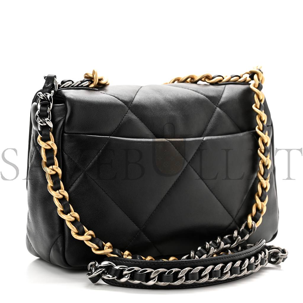 CHANEL LAMBSKIN QUILTED MEDIUM CHANEL 19 FLAP BLACK GOLD HARDWARE (25*16*7cm) CHANEL LAMBSKIN QUILTED MEDIUM CHANEL 19 FLAP BLACK GOLD HARDWARE (25*16*7cm)