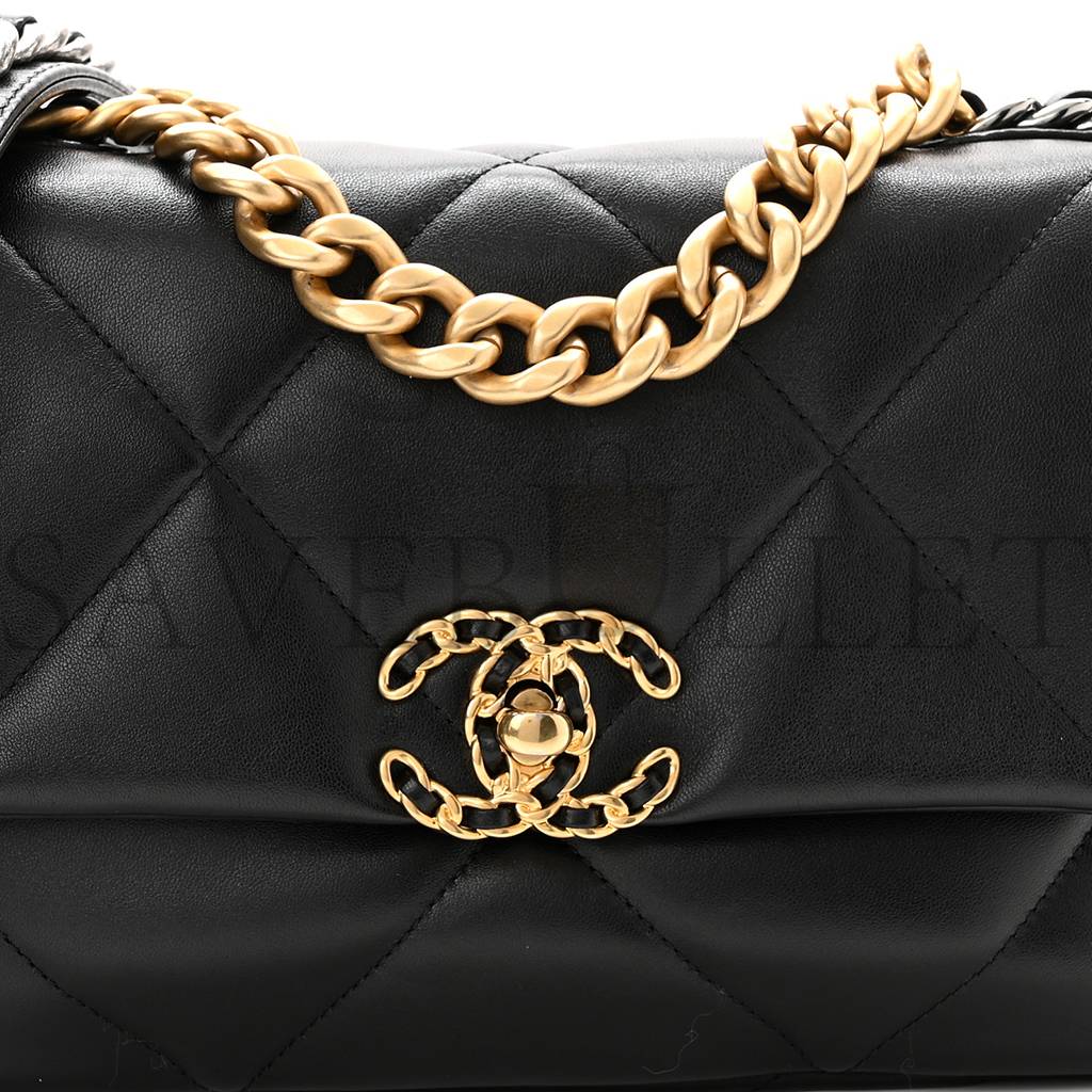 CHANEL LAMBSKIN QUILTED MEDIUM CHANEL 19 FLAP BLACK GOLD HARDWARE (25*16*7cm) CHANEL LAMBSKIN QUILTED MEDIUM CHANEL 19 FLAP BLACK GOLD HARDWARE (25*16*7cm)