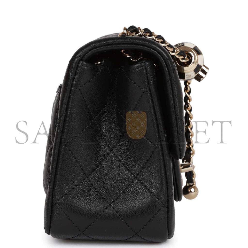 CHANEL PEARL CRUSH MINI SQUARE FLAP BAG BLACK LAMBSKIN LIGHT GOLD HARDWARE (17*14*8cm) CHANEL PEARL CRUSH MINI SQUARE FLAP BAG BLACK LAMBSKIN LIGHT GOLD HARDWARE (17*14*8cm)