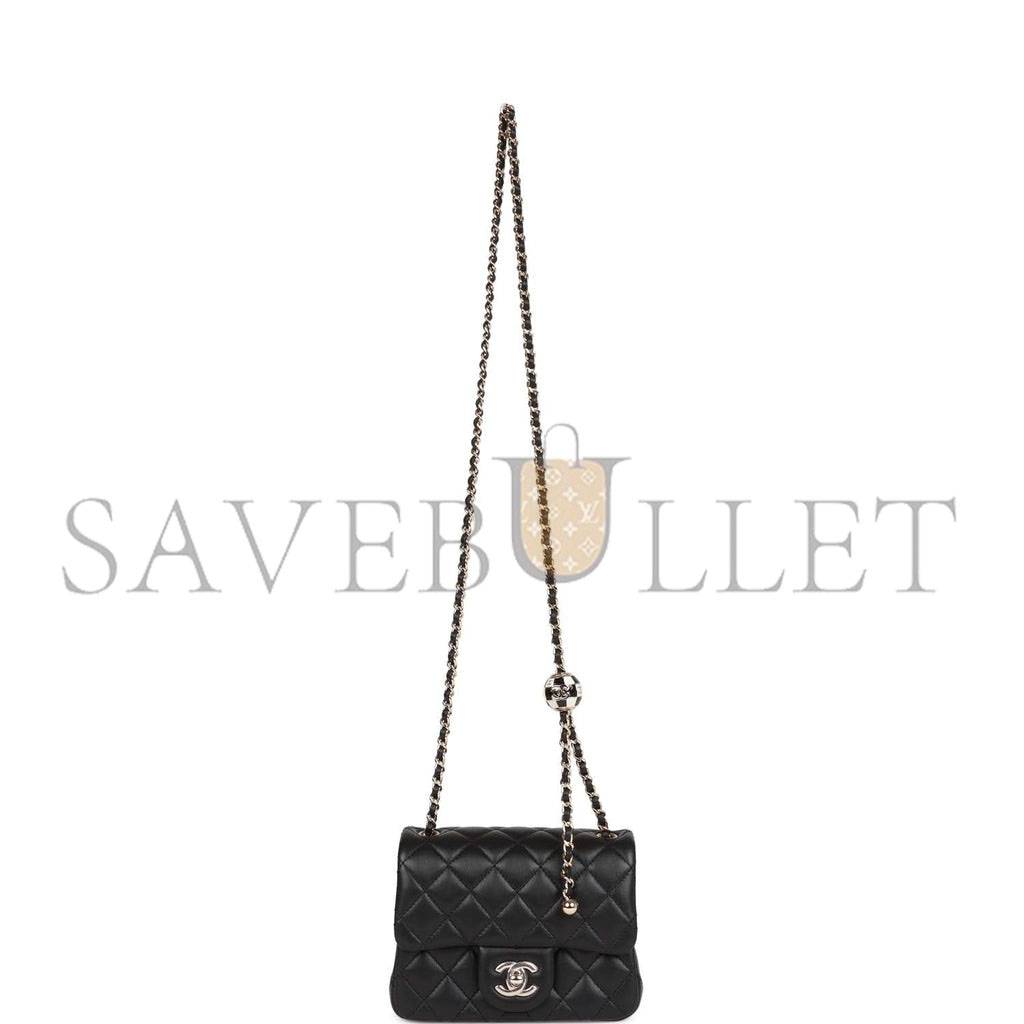 CHANEL PEARL CRUSH MINI SQUARE FLAP BAG BLACK LAMBSKIN LIGHT GOLD HARDWARE (17*14*8cm) CHANEL PEARL CRUSH MINI SQUARE FLAP BAG BLACK LAMBSKIN LIGHT GOLD HARDWARE (17*14*8cm)