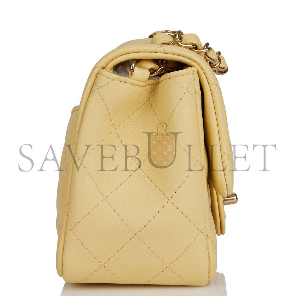 CHANEL MINI SQUARE FLAP BAG YELLOW LAMBSKIN LIGHT GOLD HARDWARE (17*13*8cm) CHANEL MINI SQUARE FLAP BAG YELLOW LAMBSKIN LIGHT GOLD HARDWARE (17*13*8cm)