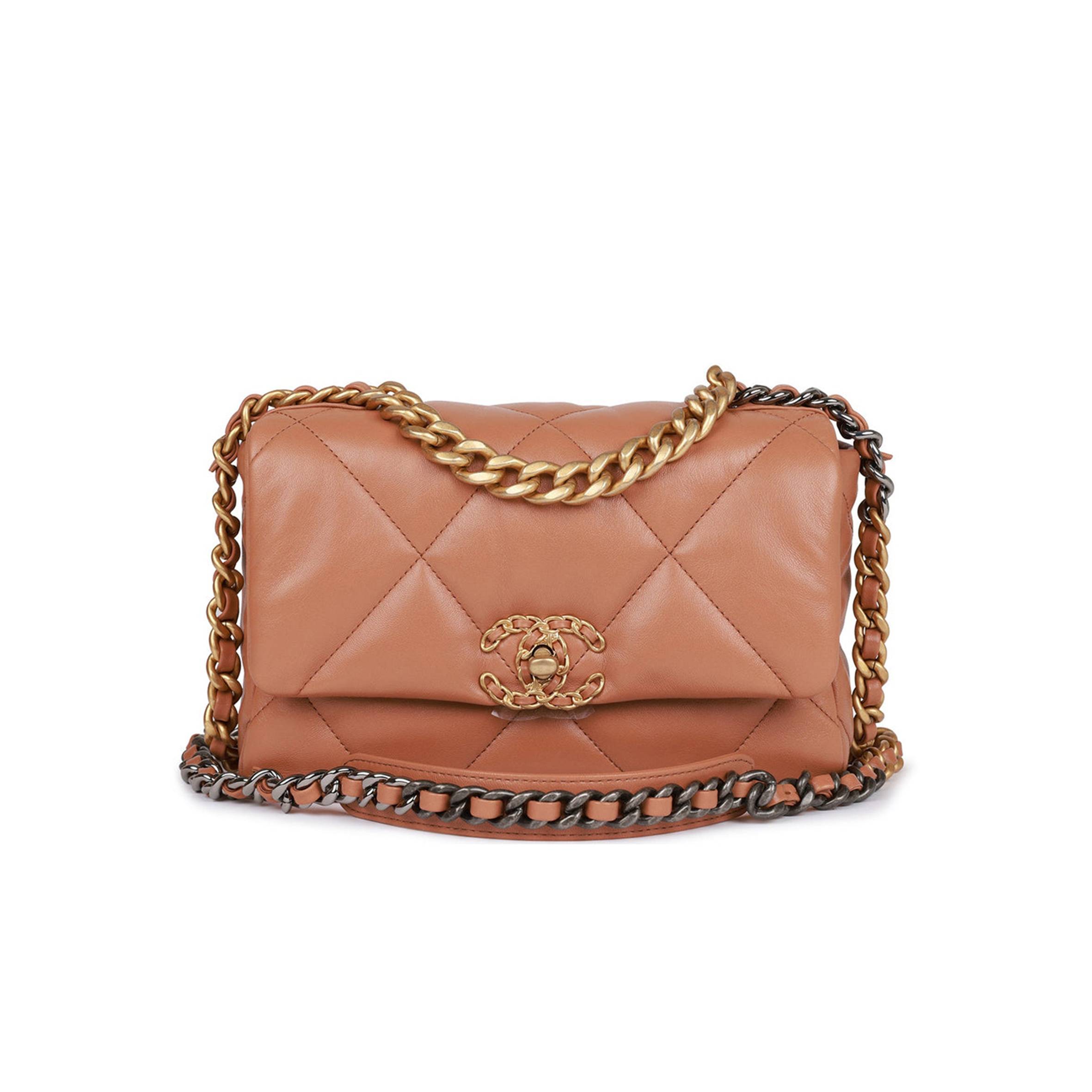 CHANEL MEDIUM 19 FLAP BAG CARAMEL CALFSKIN MIXED HARDWARE (25*16*9cm) CHANEL MEDIUM 19 FLAP BAG CARAMEL CALFSKIN MIXED HARDWARE (25*16*9cm)