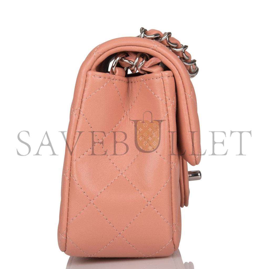 CHANEL MINI RECTANGULAR FLAP BAG ROSE LAMBSKIN SILVER HARDWARE (20*13*6cm) CHANEL MINI RECTANGULAR FLAP BAG ROSE LAMBSKIN SILVER HARDWARE (20*13*6cm)