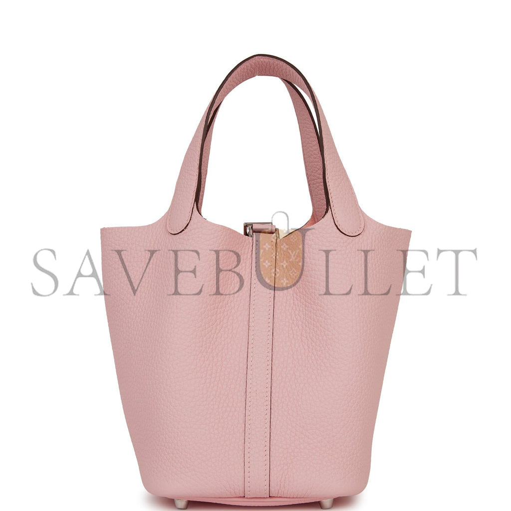 HERMES PICOTIN LOCK 18 ROSE SAKURA CLEMENCE PALLADIUM HARDWARE (18*13*18cm) HERMES PICOTIN LOCK 18 ROSE SAKURA CLEMENCE PALLADIUM HARDWARE (18*13*18cm)