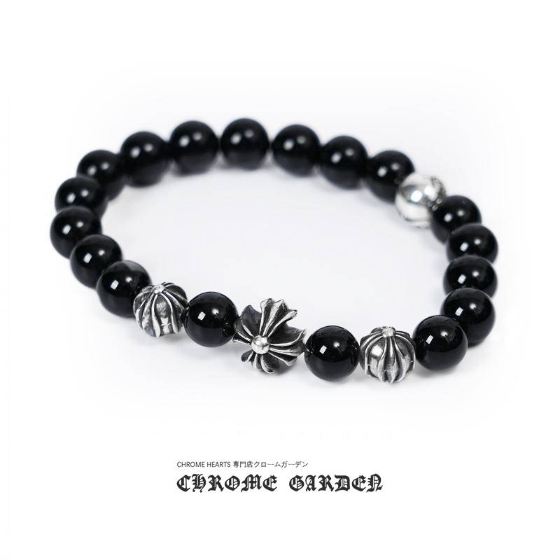 CHROME HEARTS ONYX BEAD BRACELET 8MM (4 SILVER BEADS) CHROME HEARTS ONYX BEAD BRACELET 8MM (4 SILVER BEADS)