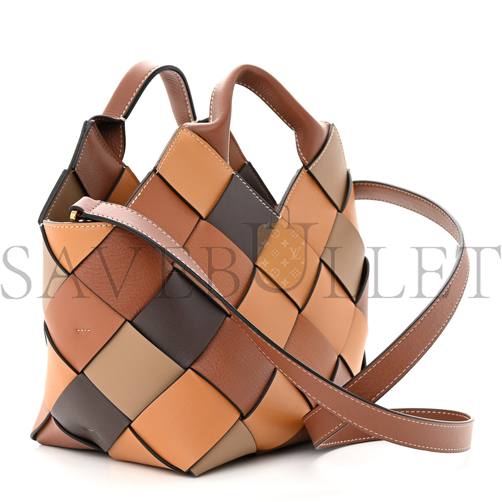 LOEWE CALFSKIN SMALL WOVEN BASKET SURPLUS BAG BROWN (23*22*15cm) LOEWE CALFSKIN SMALL WOVEN BASKET SURPLUS BAG BROWN (23*22*15cm)