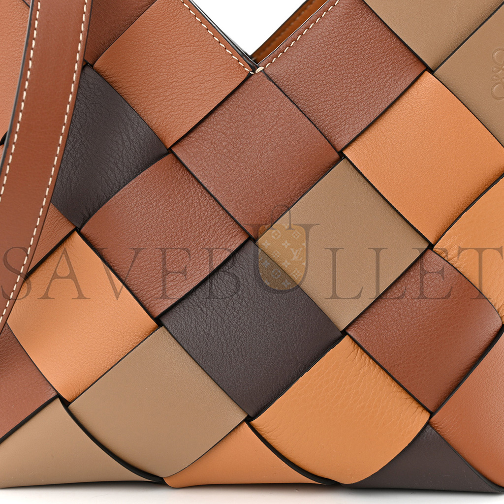 LOEWE CALFSKIN SMALL WOVEN BASKET SURPLUS BAG BROWN (23*22*15cm) LOEWE CALFSKIN SMALL WOVEN BASKET SURPLUS BAG BROWN (23*22*15cm)