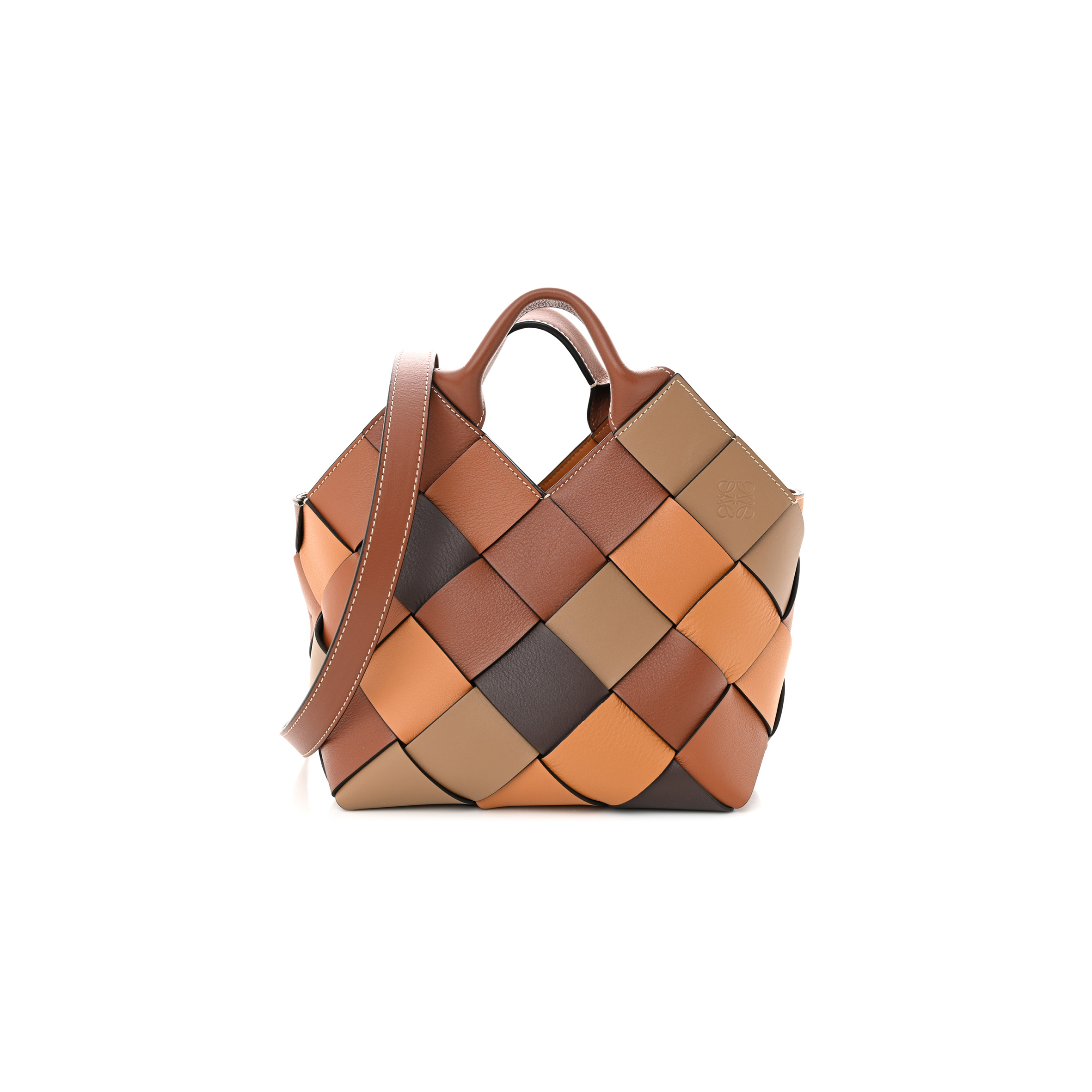 LOEWE CALFSKIN SMALL WOVEN BASKET SURPLUS BAG BROWN (23*22*15cm) LOEWE CALFSKIN SMALL WOVEN BASKET SURPLUS BAG BROWN (23*22*15cm)