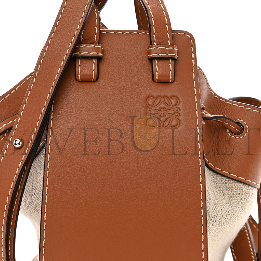 LOEWE CALFSKIN CANVAS MINI HAMMOCK SHOULDER BAG NATURAL TAN (19*17*10cm) LOEWE CALFSKIN CANVAS MINI HAMMOCK SHOULDER BAG NATURAL TAN (19*17*10cm)