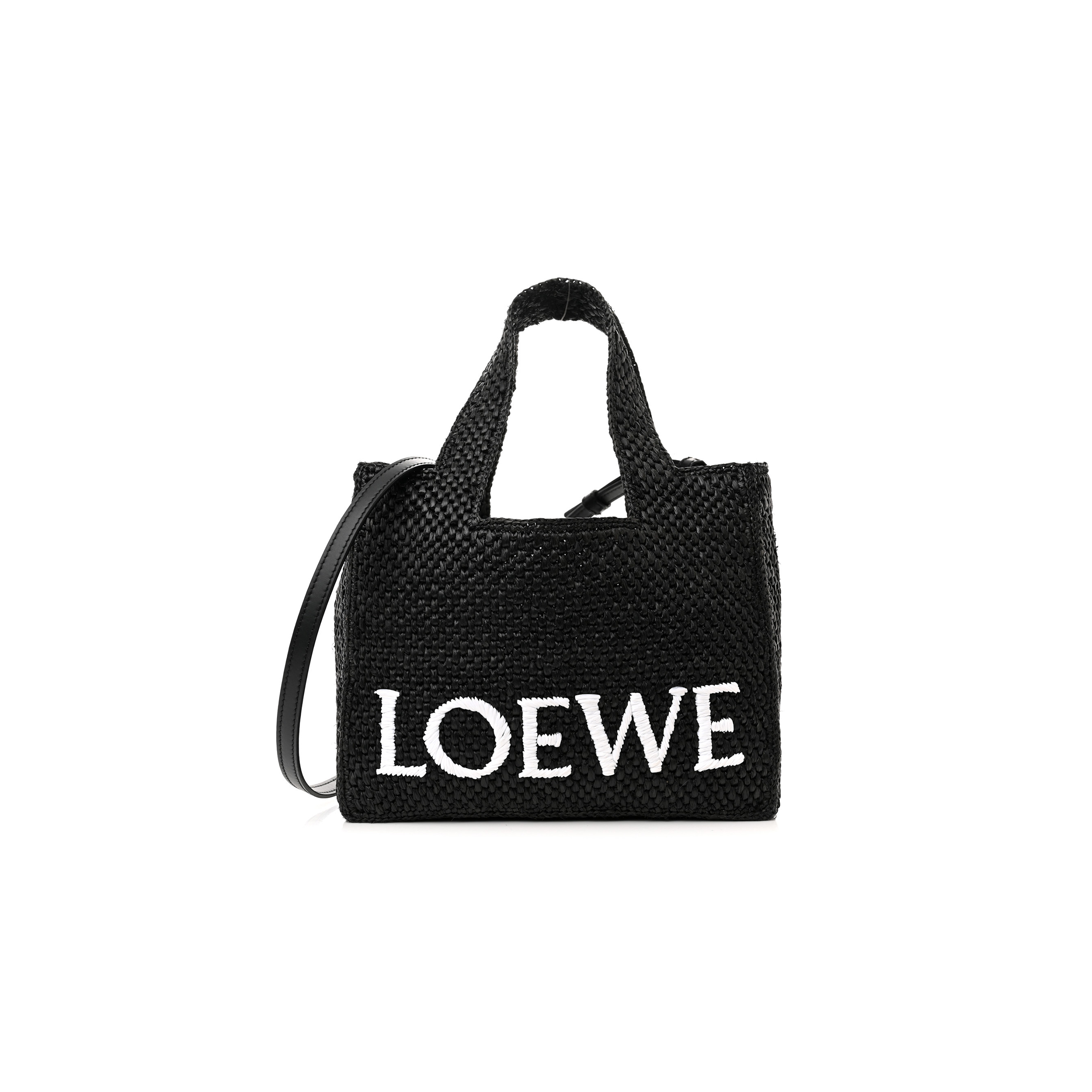 LOEWE RAFFIA SMALL PAULA IBIZA LOGO TOTE BLACK WHITE (23*19*10cm) LOEWE RAFFIA SMALL PAULA IBIZA LOGO TOTE BLACK WHITE (23*19*10cm)