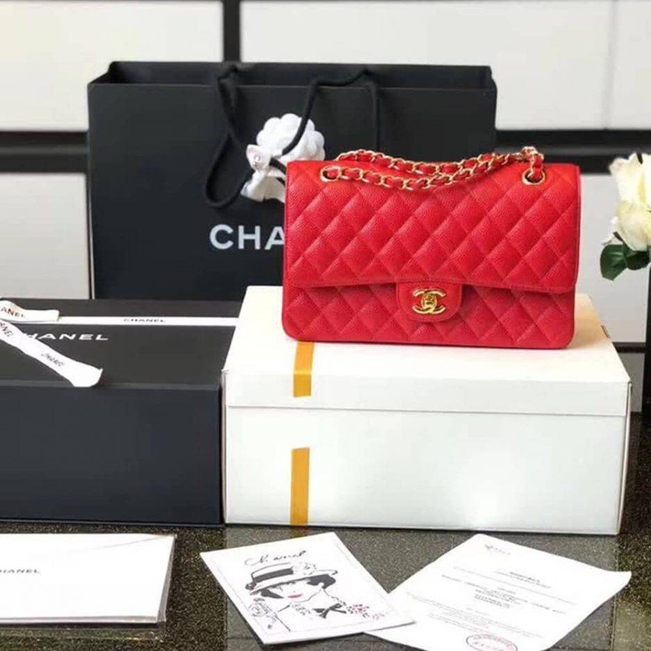 CHANEL CLASSIC FLAP SMALL RED CAVIAR LEATHER GOLD HARDWARE (23*14.5*6cm) CHANEL CLASSIC FLAP SMALL RED CAVIAR LEATHER GOLD HARDWARE (23*14.5*6cm)