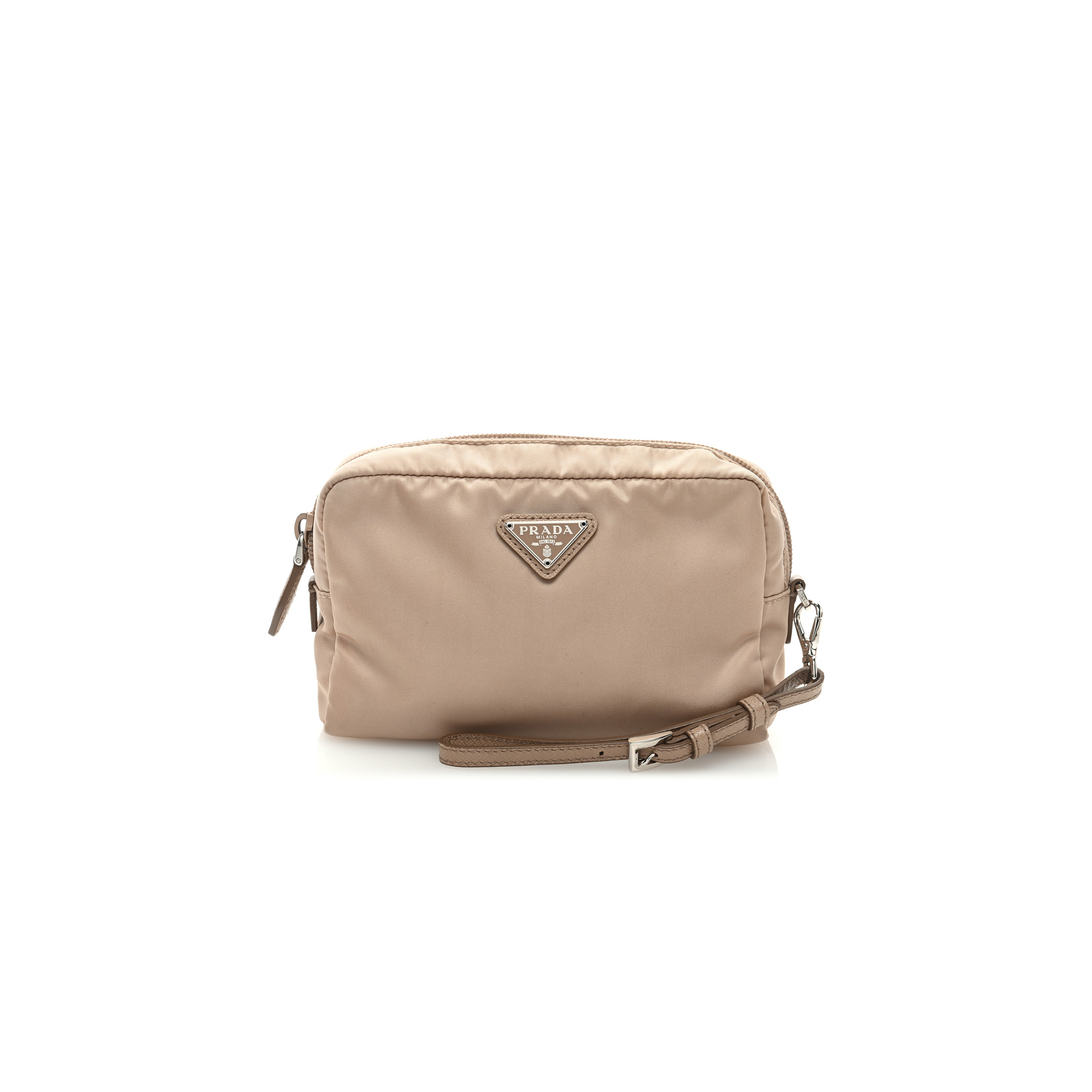 PRADA TESSUTO NYLON SAFFIANO WRISTLET CAMMEO (17*11*4cm) PRADA TESSUTO NYLON SAFFIANO WRISTLET CAMMEO (17*11*4cm)