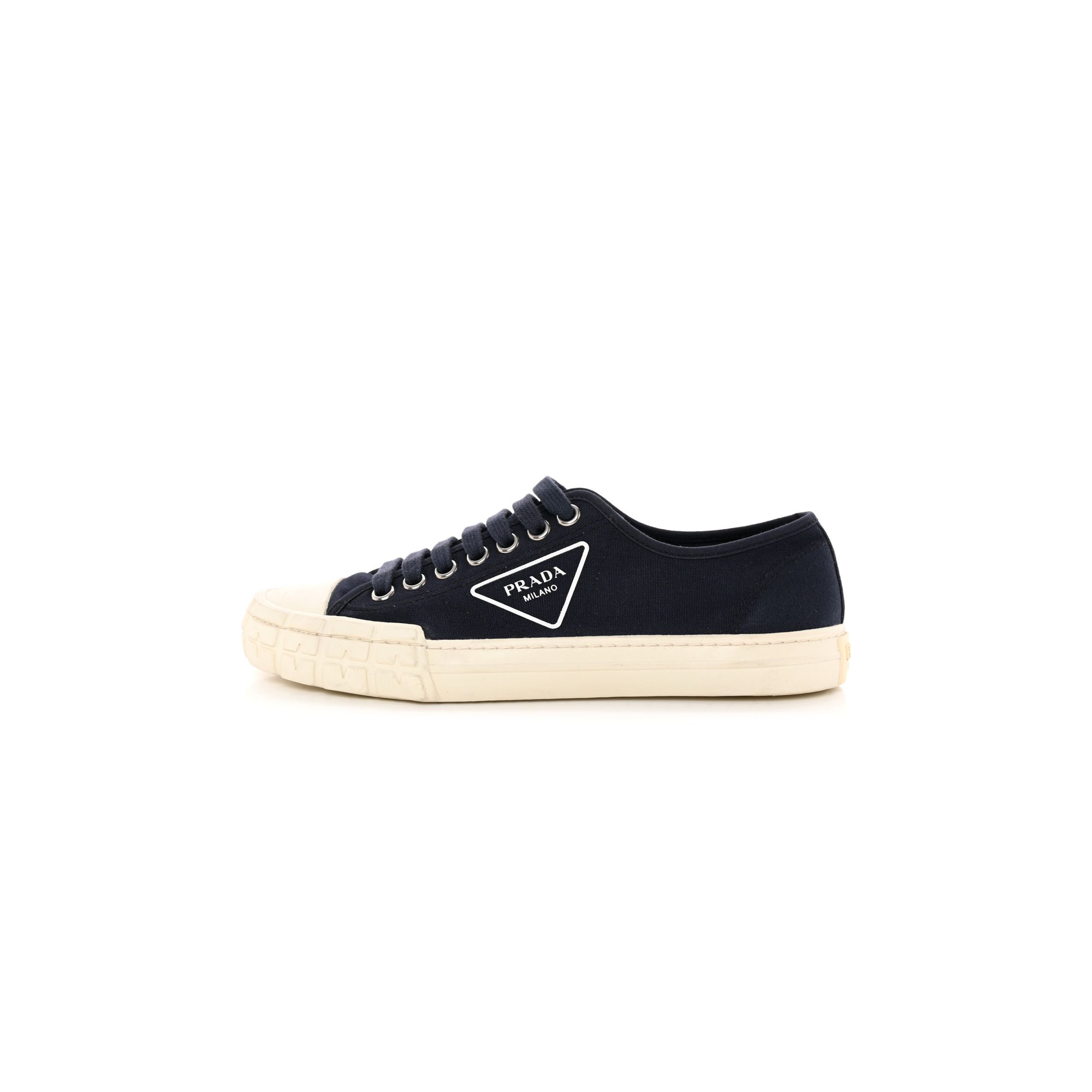 PRADA CANVAS TRIANGLE LOGO WHEEL 35MM SNEAKERS 42 NAVY PRADA CANVAS TRIANGLE LOGO WHEEL 35MM SNEAKERS 42 NAVY