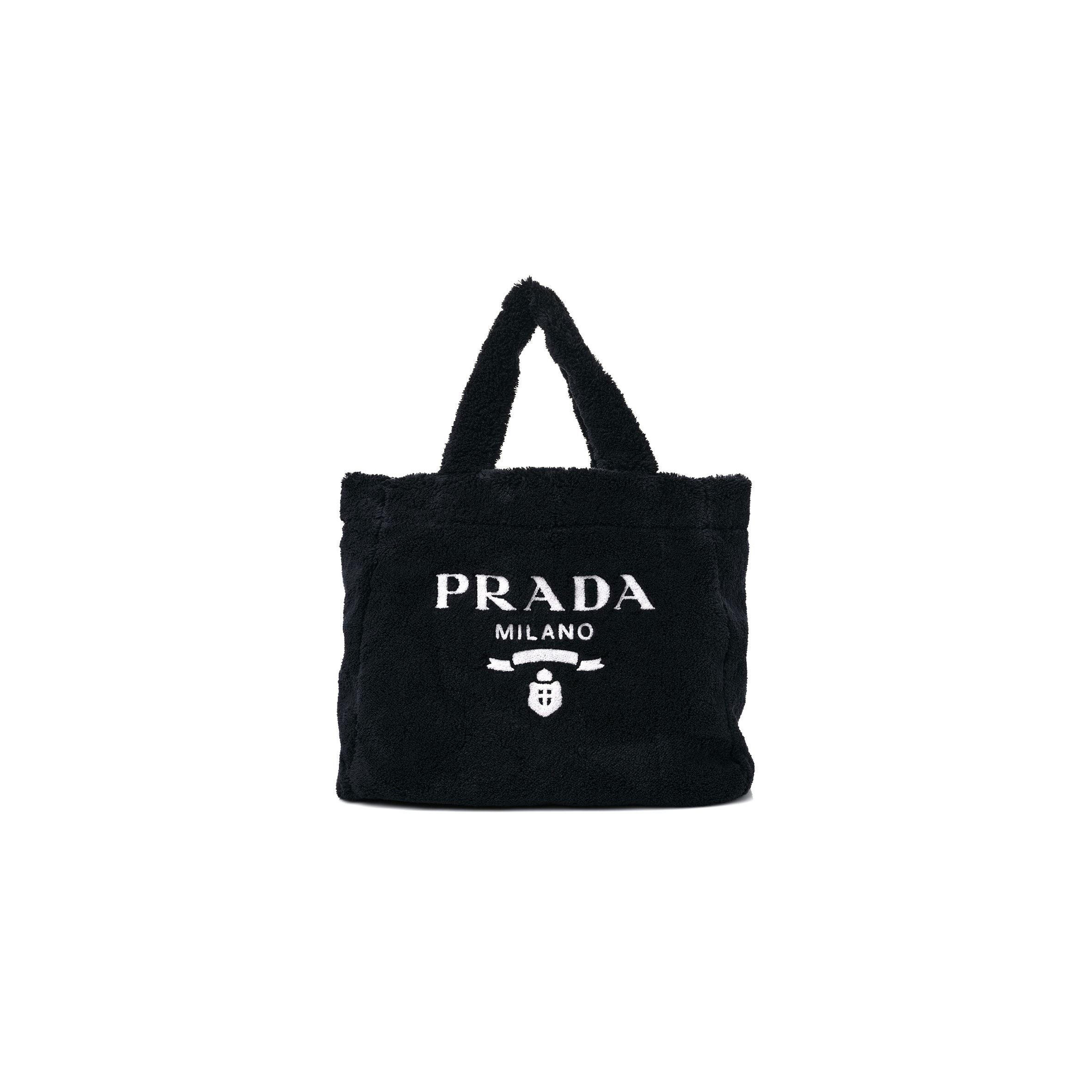 PRADA TERRY TOTE BAG BLACK WHITE (39*33*14cm) PRADA TERRY TOTE BAG BLACK WHITE (39*33*14cm)