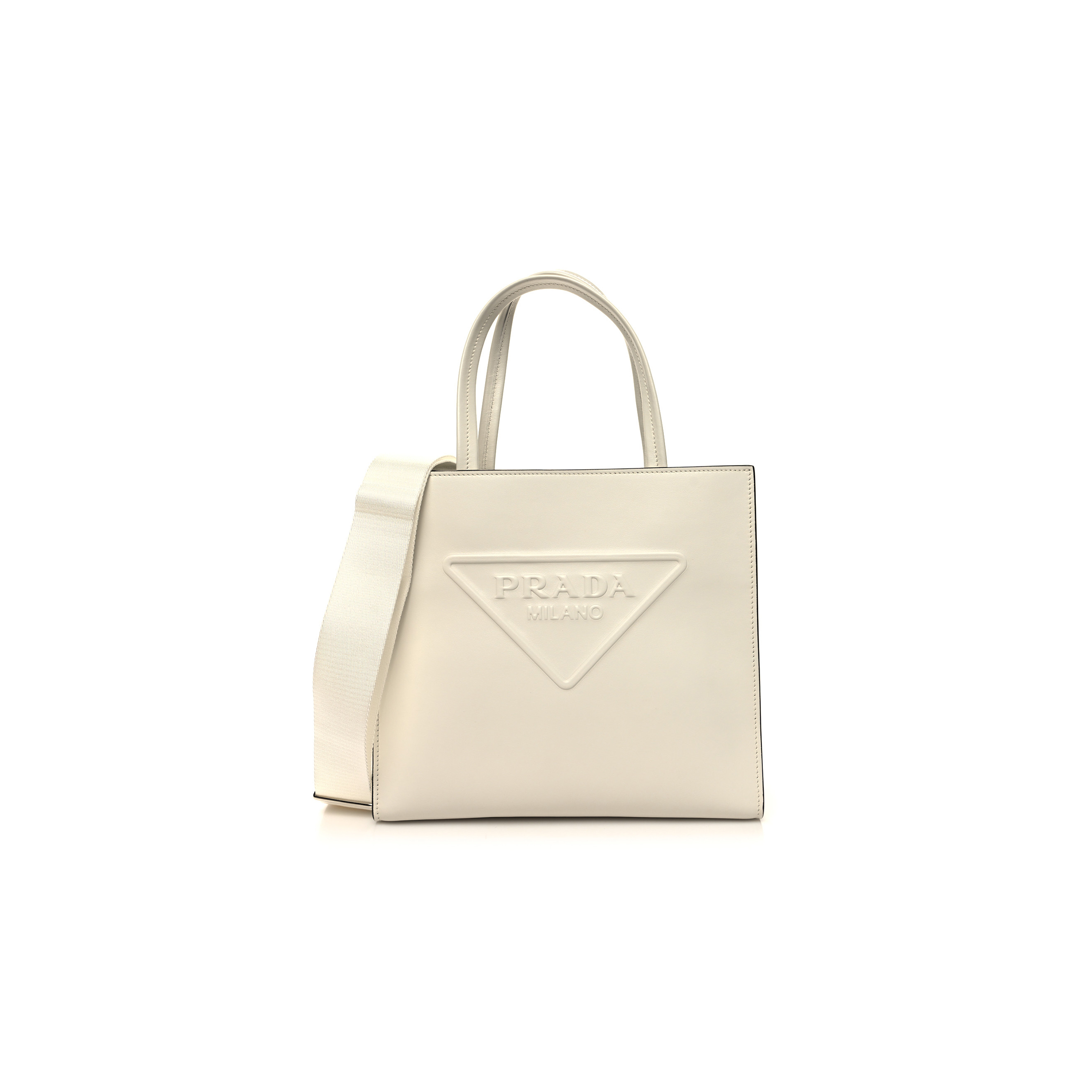 PRADA CALFSKIN TRIANGLE TOTE BAG WHITE (25*23*9cm) PRADA CALFSKIN TRIANGLE TOTE BAG WHITE (25*23*9cm)