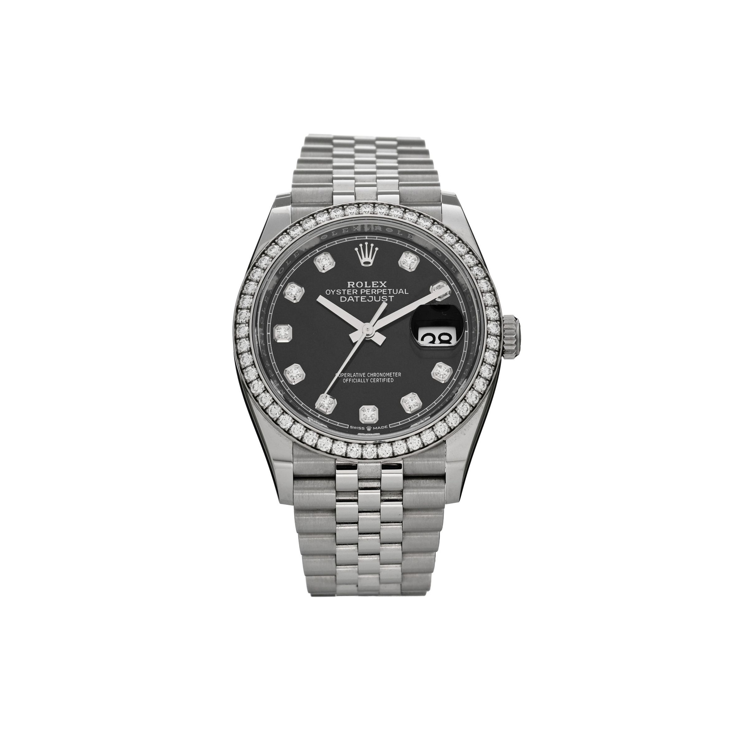 ROLEX STAINLESS STEEL 18K WHITE GOLD DIAMOND 36MM OYSTER PERPETUAL DATEJUST WATCH BLACK 126284RBR ROLEX STAINLESS STEEL 18K WHITE GOLD DIAMOND 36MM OYSTER PERPETUAL DATEJUST WATCH BLACK 126284RBR