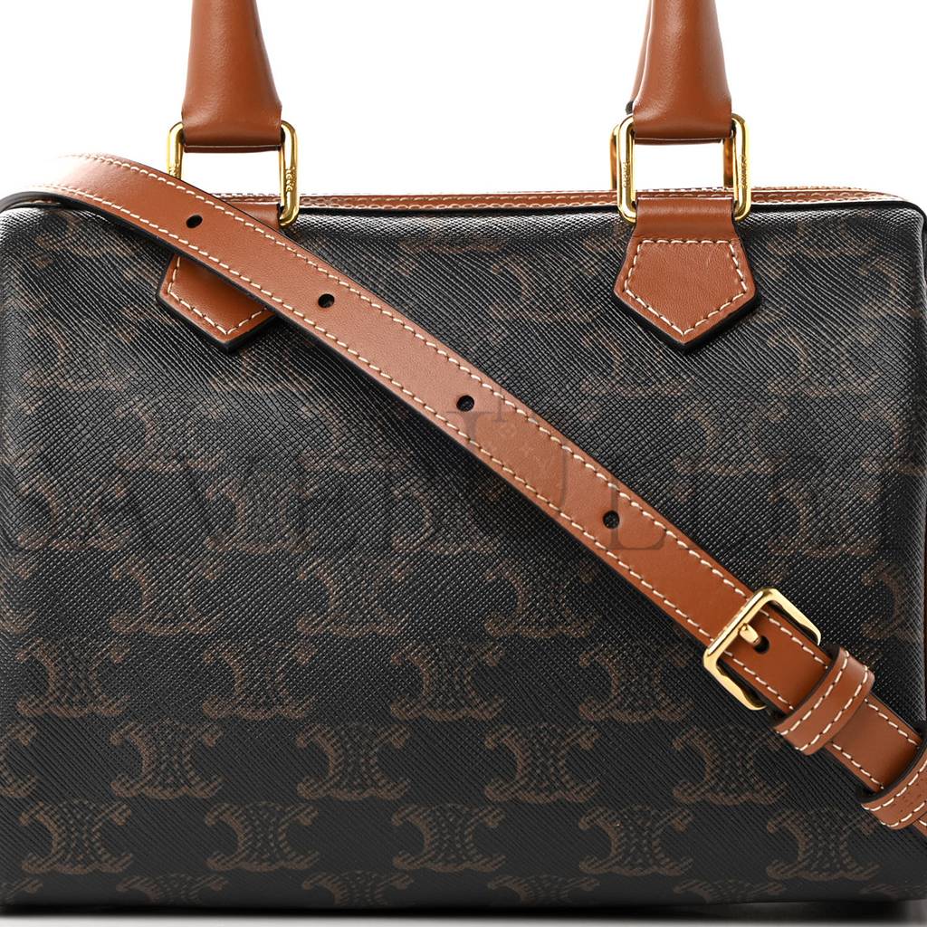 CELINE TRIOMPHE CANVAS CALFSKIN SMALL BOSTON BAG TAN (20*15*10cm) CELINE TRIOMPHE CANVAS CALFSKIN SMALL BOSTON BAG TAN (20*15*10cm)