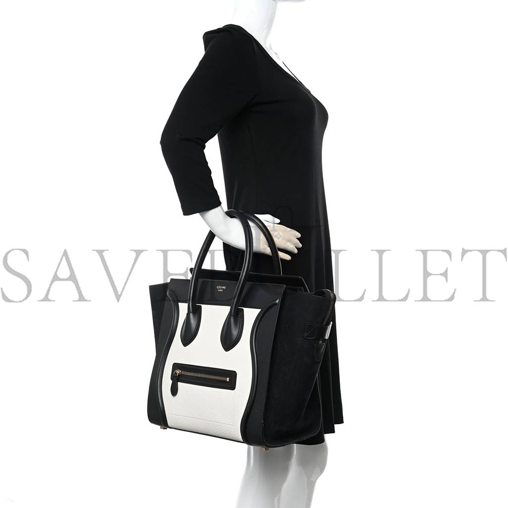 CELINE BULLHIDE CALFSKIN MINI BI-COLOR LUGGAGE BLACK WHITE (34*30*17cm) CELINE BULLHIDE CALFSKIN MINI BI-COLOR LUGGAGE BLACK WHITE (34*30*17cm)