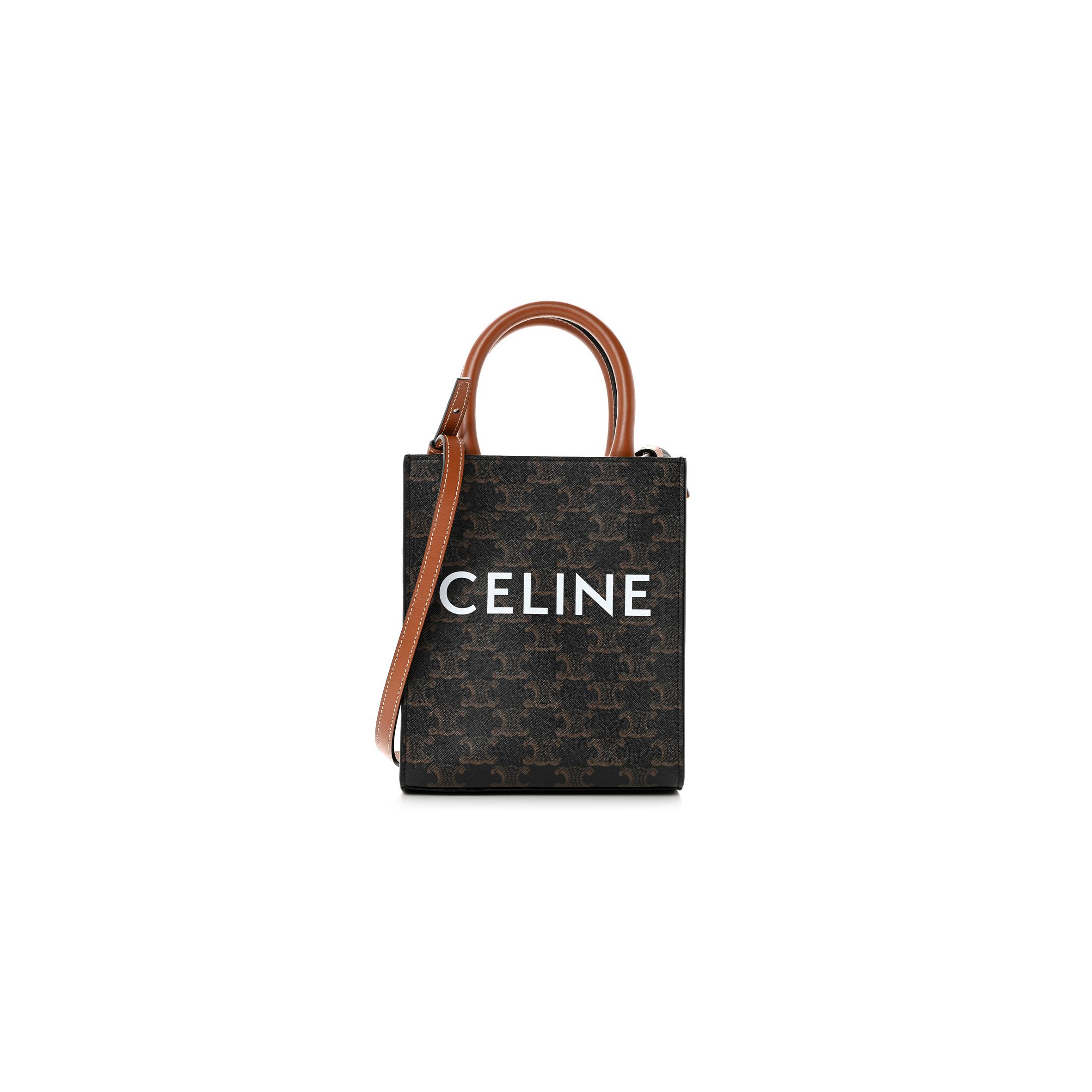 CELINE TRIOMPHE CANVAS CALFSKIN MINI VERTICAL CABAS TAN (25*20*17cm) CELINE TRIOMPHE CANVAS CALFSKIN MINI VERTICAL CABAS TAN (25*20*17cm)