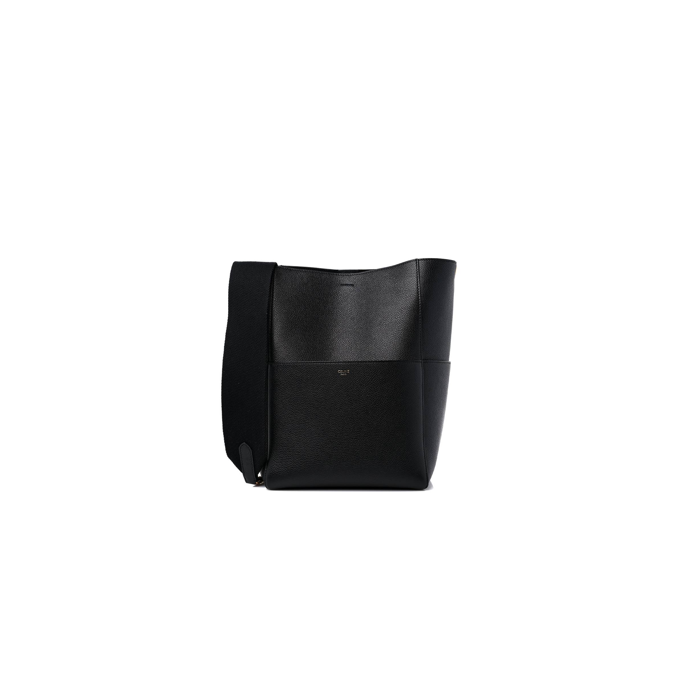 CELINE SOFT GRAINED CALFSKIN SANGLE BUCKET BAG BLACK (32*22*17cm) CELINE SOFT GRAINED CALFSKIN SANGLE BUCKET BAG BLACK (32*22*17cm)
