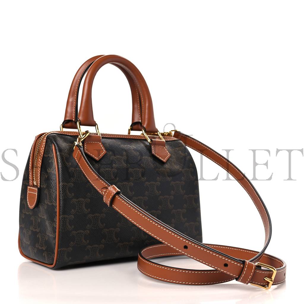 CELINE TRIOMPHE CANVAS CALFSKIN SMALL BOSTON BAG TAN (22*18*13cm) CELINE TRIOMPHE CANVAS CALFSKIN SMALL BOSTON BAG TAN (22*18*13cm)