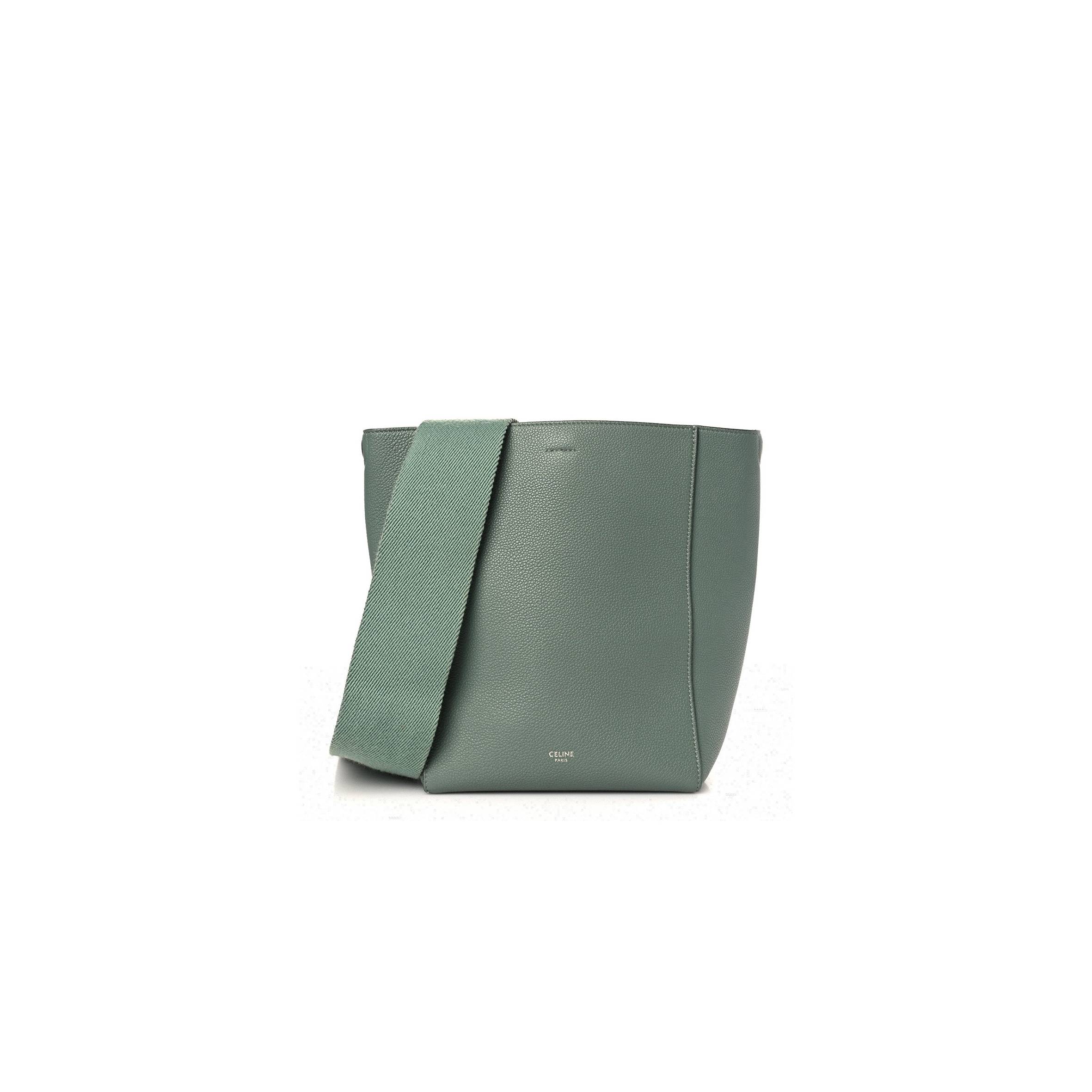 CELINE SOFT GRAINED CALFSKIN SMALL SANGLE BUCKET BAG GREEN (25*18*13cm) CELINE SOFT GRAINED CALFSKIN SMALL SANGLE BUCKET BAG GREEN (25*18*13cm)