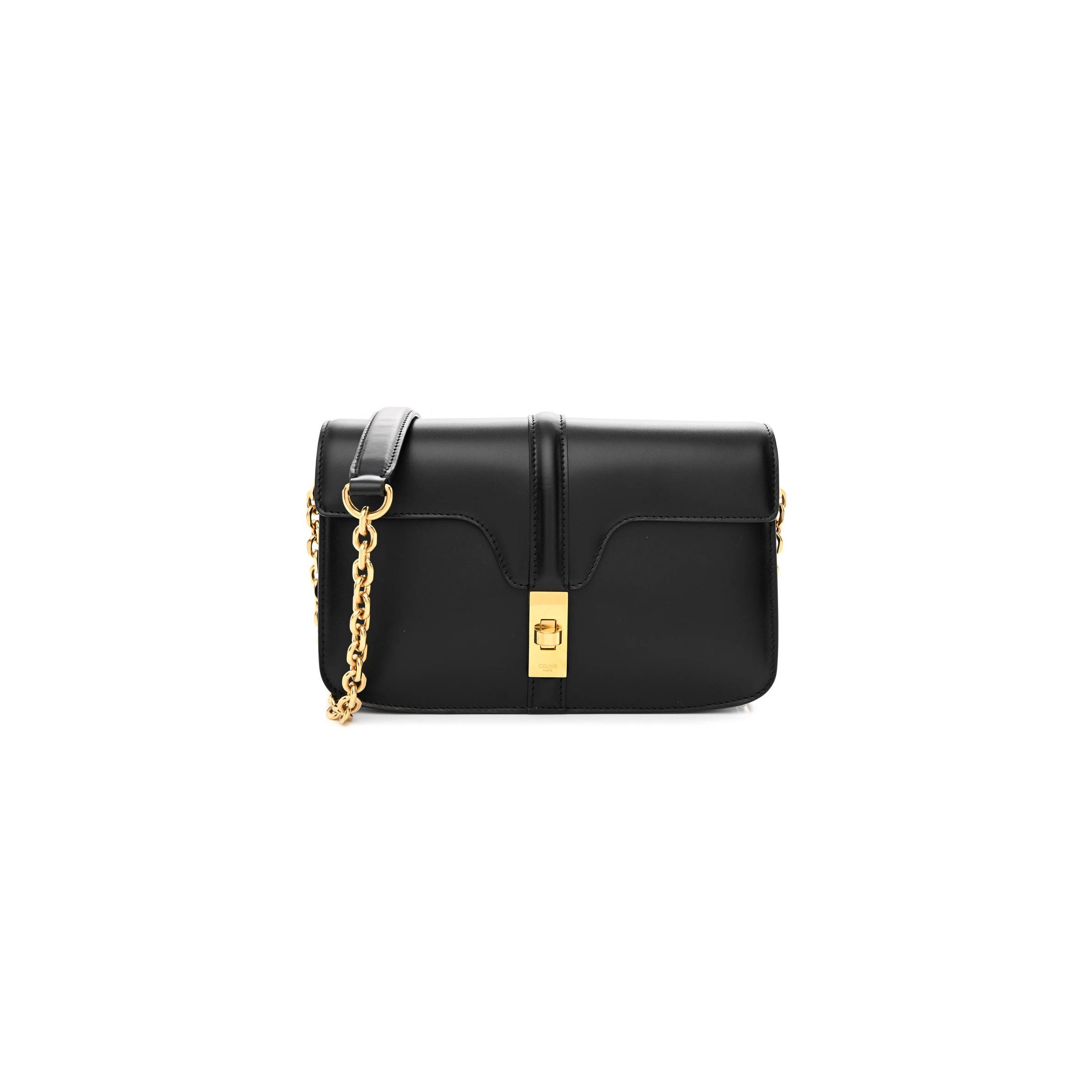 CELINE SATINATED CALFSKIN 16 CHAIN BAG BLACK (23*14*7cm) CELINE SATINATED CALFSKIN 16 CHAIN BAG BLACK (23*14*7cm)