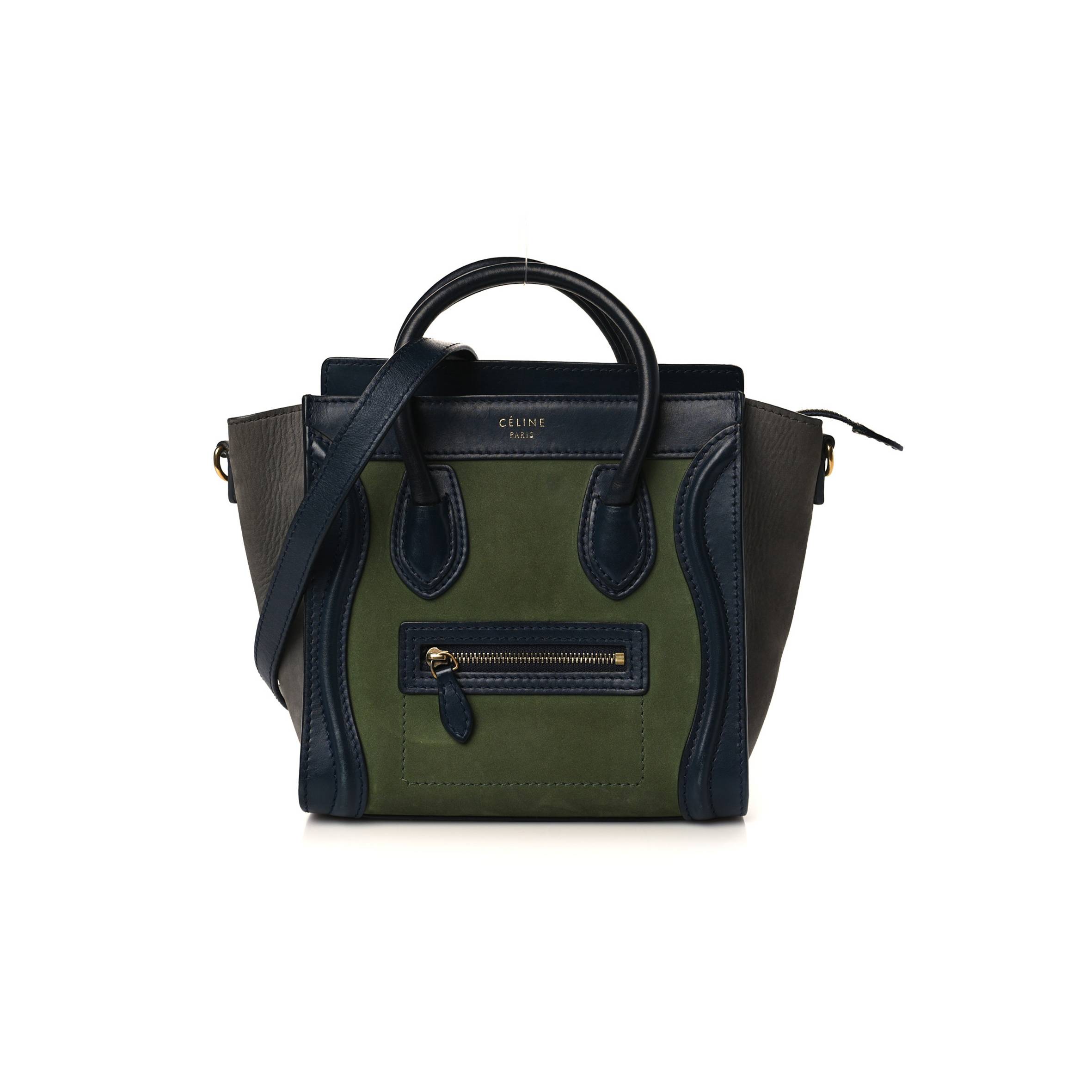 CELINE NUBUCK SMOOTH CALFSKIN NANO TRI-COLOR LUGGAGE GREEN (20*19*10cm) CELINE NUBUCK SMOOTH CALFSKIN NANO TRI-COLOR LUGGAGE GREEN (20*19*10cm)