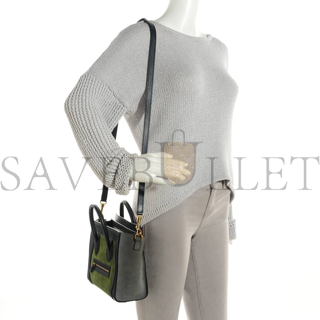 CELINE NUBUCK SMOOTH CALFSKIN NANO TRI-COLOR LUGGAGE GREEN (20*19*10cm) CELINE NUBUCK SMOOTH CALFSKIN NANO TRI-COLOR LUGGAGE GREEN (20*19*10cm)