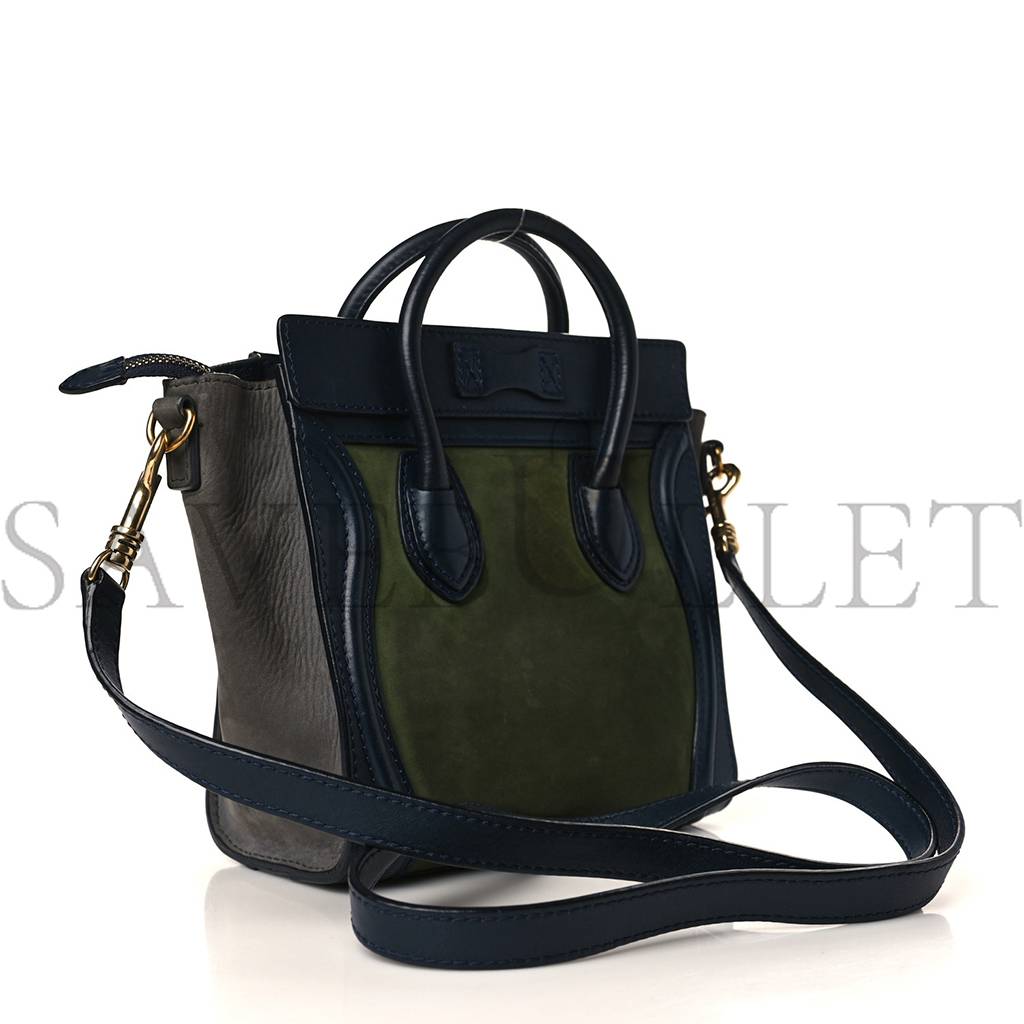 CELINE NUBUCK SMOOTH CALFSKIN NANO TRI-COLOR LUGGAGE GREEN (20*19*10cm) CELINE NUBUCK SMOOTH CALFSKIN NANO TRI-COLOR LUGGAGE GREEN (20*19*10cm)