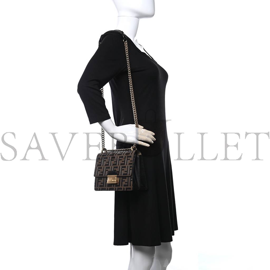 FENDI VITELLO LIBERTY BI-COLOR FF 1974 EMBOSSED SMALL KAN U SHOULDER BAG MAYA BLACK (19*15*8cm) FENDI VITELLO LIBERTY BI-COLOR FF 1974 EMBOSSED SMALL KAN U SHOULDER BAG MAYA BLACK (19*15*8cm)